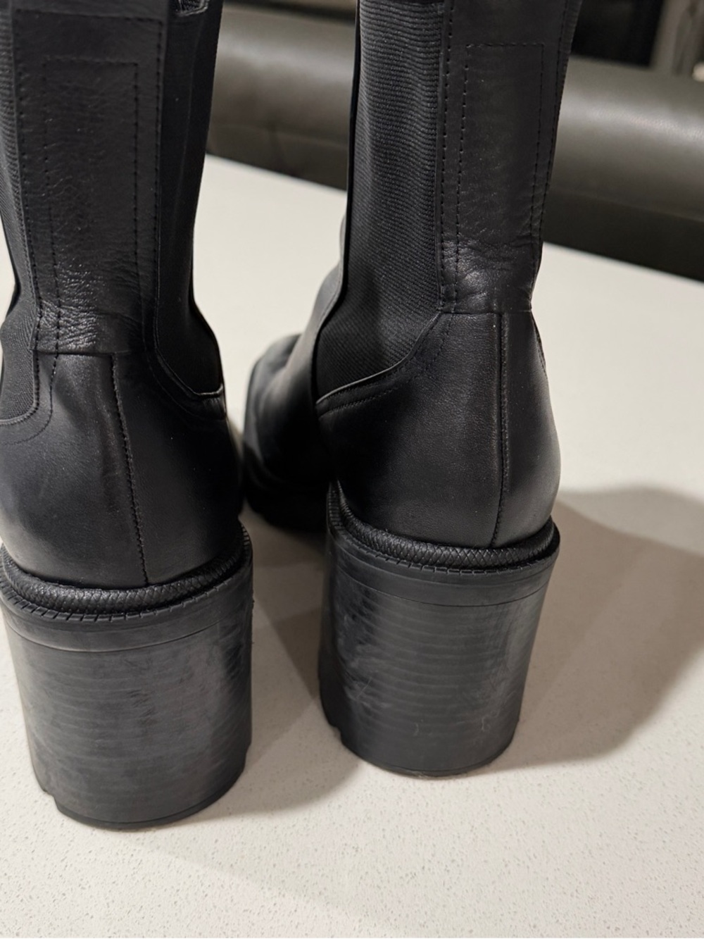 Zara Black Leather Chelsea Block Heel Boot - Picture 6 of 8